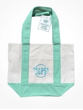 Trader Joe's Mini Pastel Canvas Tote Bag - Mint/White